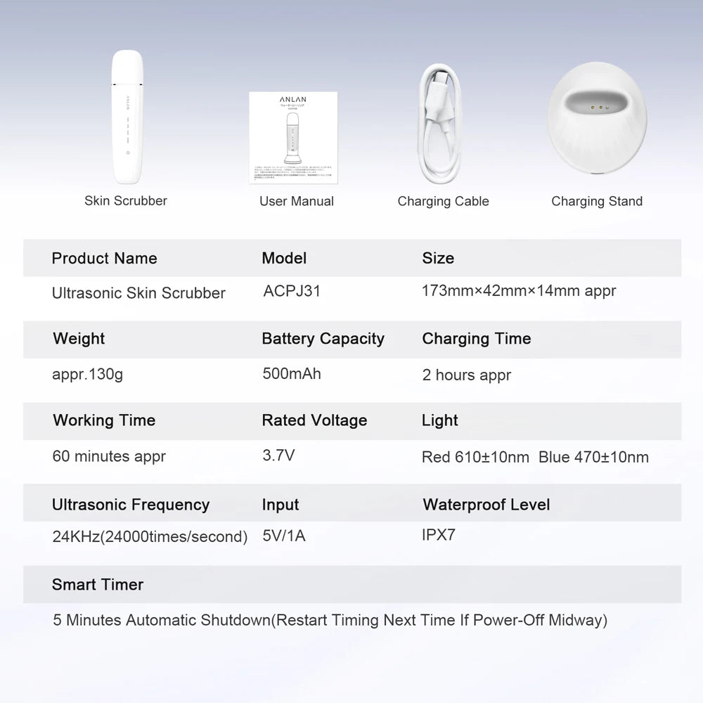 Skin Scrubber Peeling Facial Ultrasonic EMS Lifting Red Blue Skin Care Pore Deep Cleansing Machine IPX7