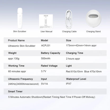 Skin Scrubber Peeling Facial Ultrasonic EMS Lifting Red Blue Skin Care Pore Deep Cleansing Machine IPX7