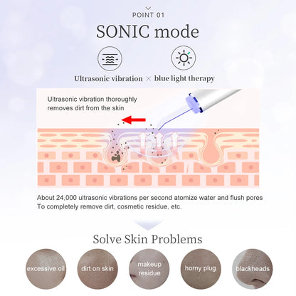 Skin Scrubber Peeling Facial Ultrasonic EMS Lifting Red Blue Skin Care Pore Deep Cleansing Machine IPX7