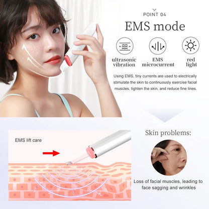 Skin Scrubber Peeling Facial Ultrasonic EMS Lifting Red Blue Skin Care Pore Deep Cleansing Machine IPX7