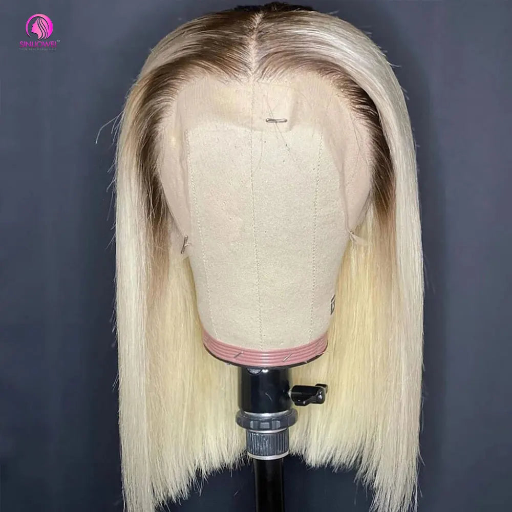 4/613 Honey Blonde Short Bob Wig 13X4 – Transparent Lace Front Human Hair