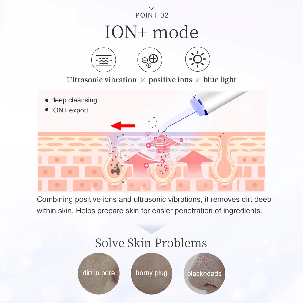 Skin Scrubber Peeling Facial Ultrasonic EMS Lifting Red Blue Skin Care Pore Deep Cleansing Machine IPX7