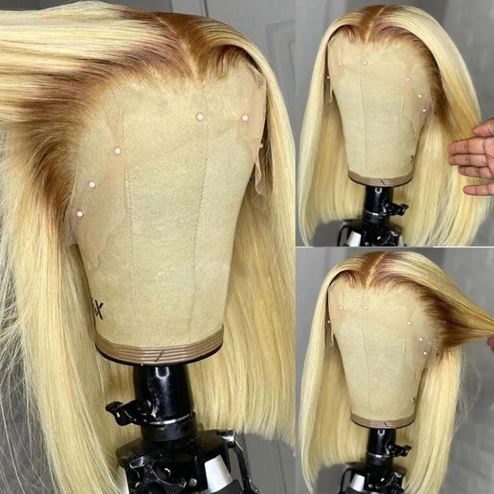 4/613 Honey Blonde Short Bob Wig 13X4 – Transparent Lace Front Human Hair