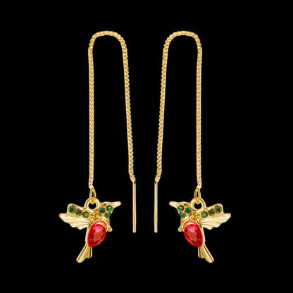Unique Little Bird Drop Long Hanging Hummingbird  Earring Jewelry
