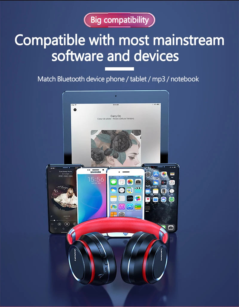 Lenovo HD200 Bluetooth Earphones Over-ear Foldable Computer Wireless Headphones