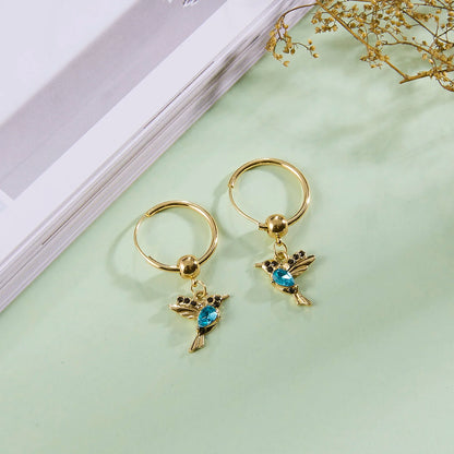 Unique Little Bird Drop Long Hanging Hummingbird  Earring Jewelry