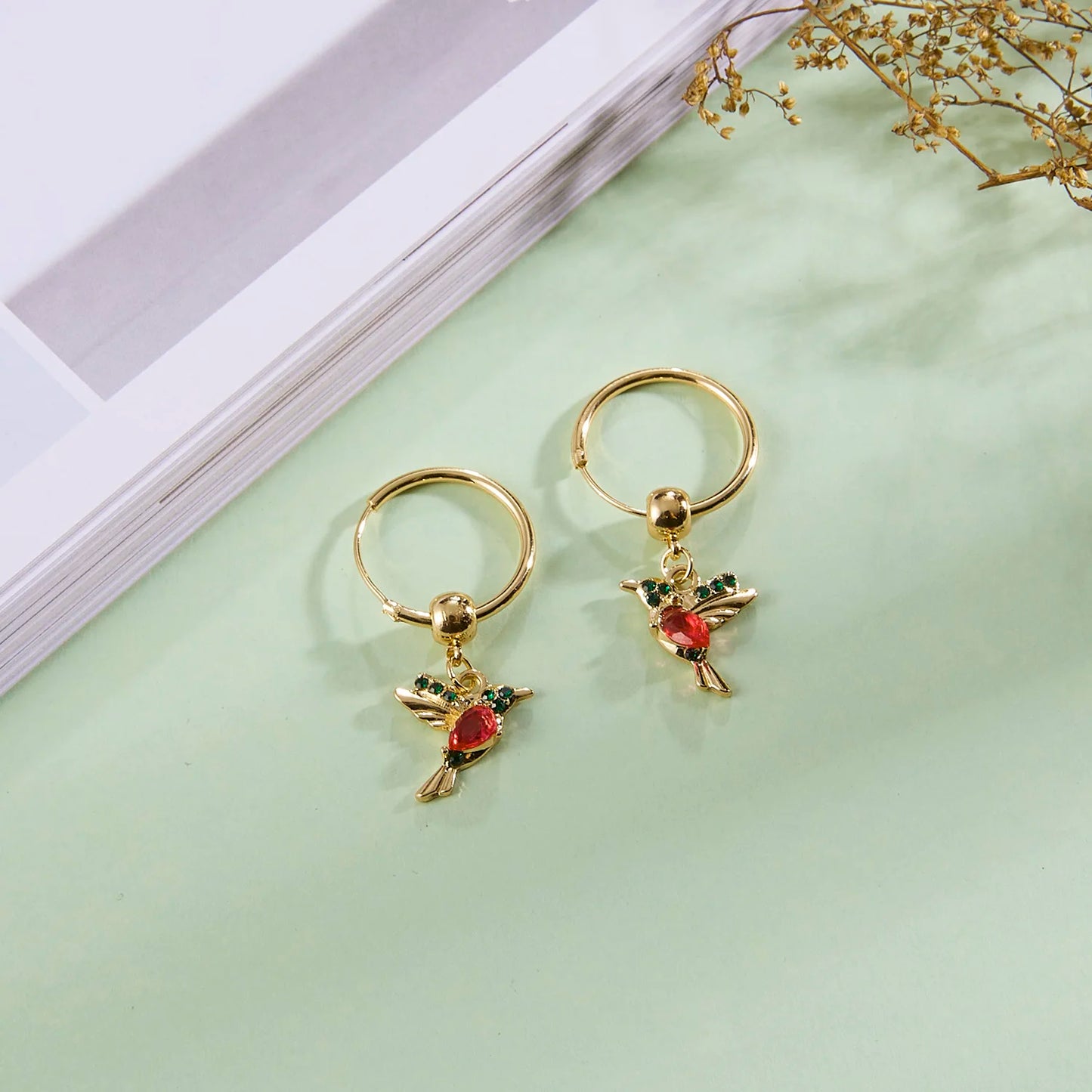 Unique Little Bird Drop Long Hanging Hummingbird  Earring Jewelry