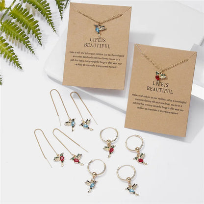 Unique Little Bird Drop Long Hanging Hummingbird  Earring Jewelry
