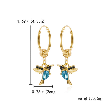 Unique Little Bird Drop Long Hanging Hummingbird  Earring Jewelry