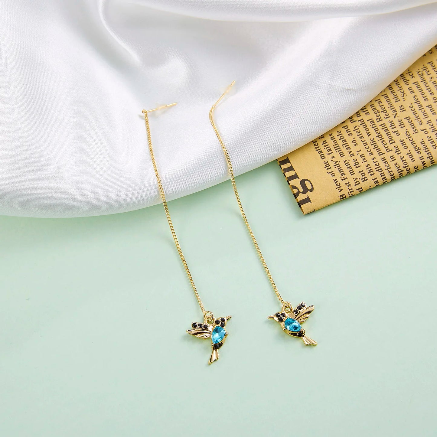 Unique Little Bird Drop Long Hanging Hummingbird  Earring Jewelry