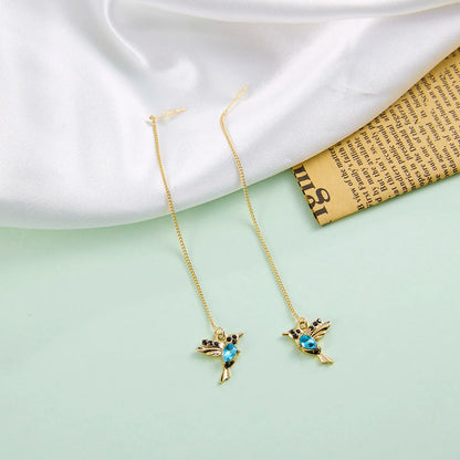 Unique Little Bird Drop Long Hanging Hummingbird  Earring Jewelry