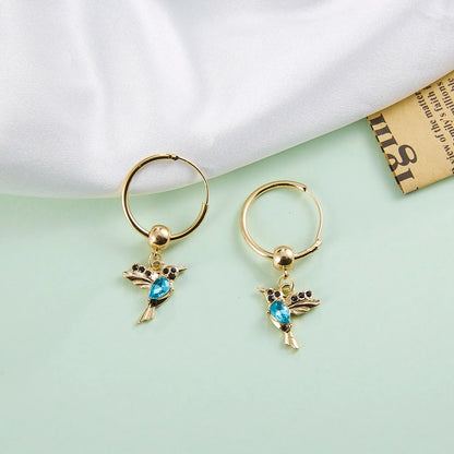 Unique Little Bird Drop Long Hanging Hummingbird  Earring Jewelry