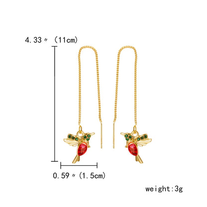 Unique Little Bird Drop Long Hanging Hummingbird  Earring Jewelry
