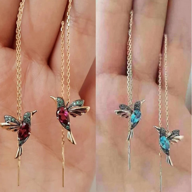 Unique Little Bird Drop Long Hanging Hummingbird  Earring Jewelry