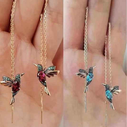 Unique Little Bird Drop Long Hanging Hummingbird  Earring Jewelry