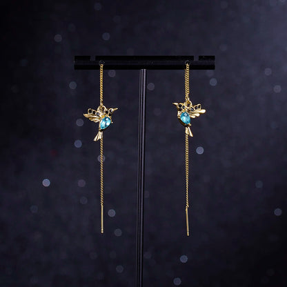Unique Little Bird Drop Long Hanging Hummingbird  Earring Jewelry