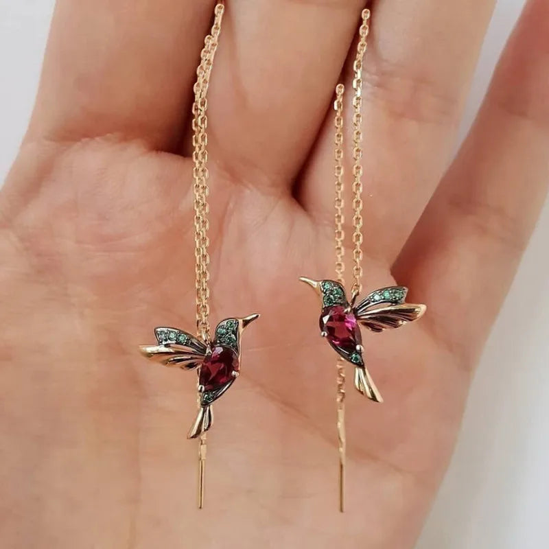 Unique Little Bird Drop Long Hanging Hummingbird  Earring Jewelry