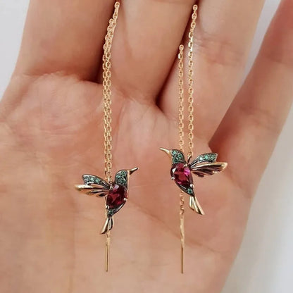 Unique Little Bird Drop Long Hanging Hummingbird  Earring Jewelry