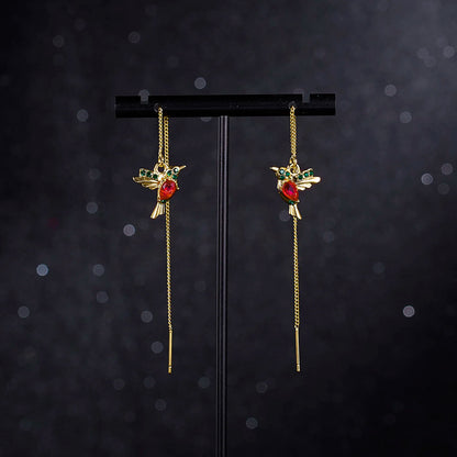 Unique Little Bird Drop Long Hanging Hummingbird  Earring Jewelry