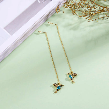 Unique Little Bird Drop Long Hanging Hummingbird  Earring Jewelry