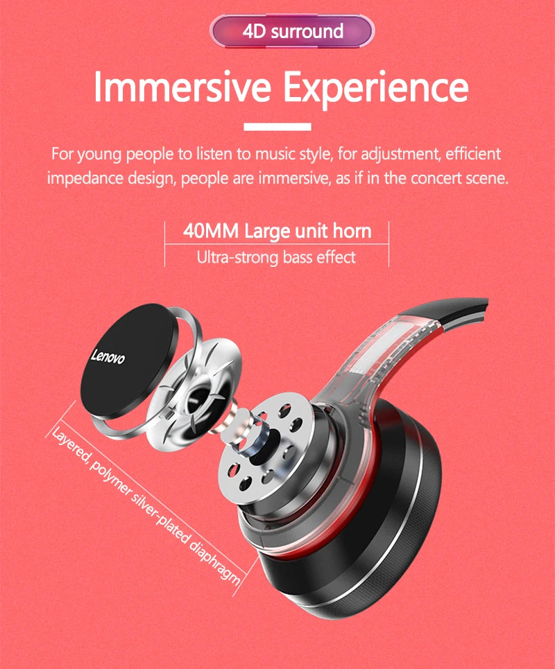 Lenovo HD200 Bluetooth Earphones Over-ear Foldable Computer Wireless Headphones