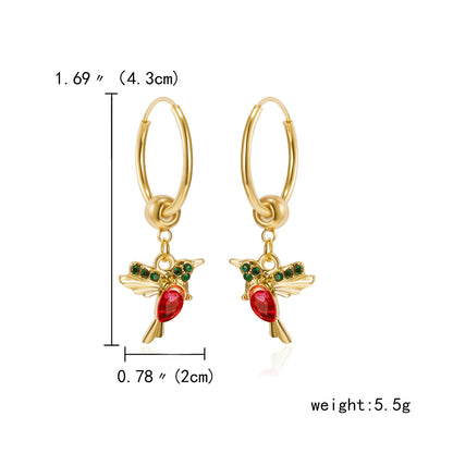 Unique Little Bird Drop Long Hanging Hummingbird  Earring Jewelry