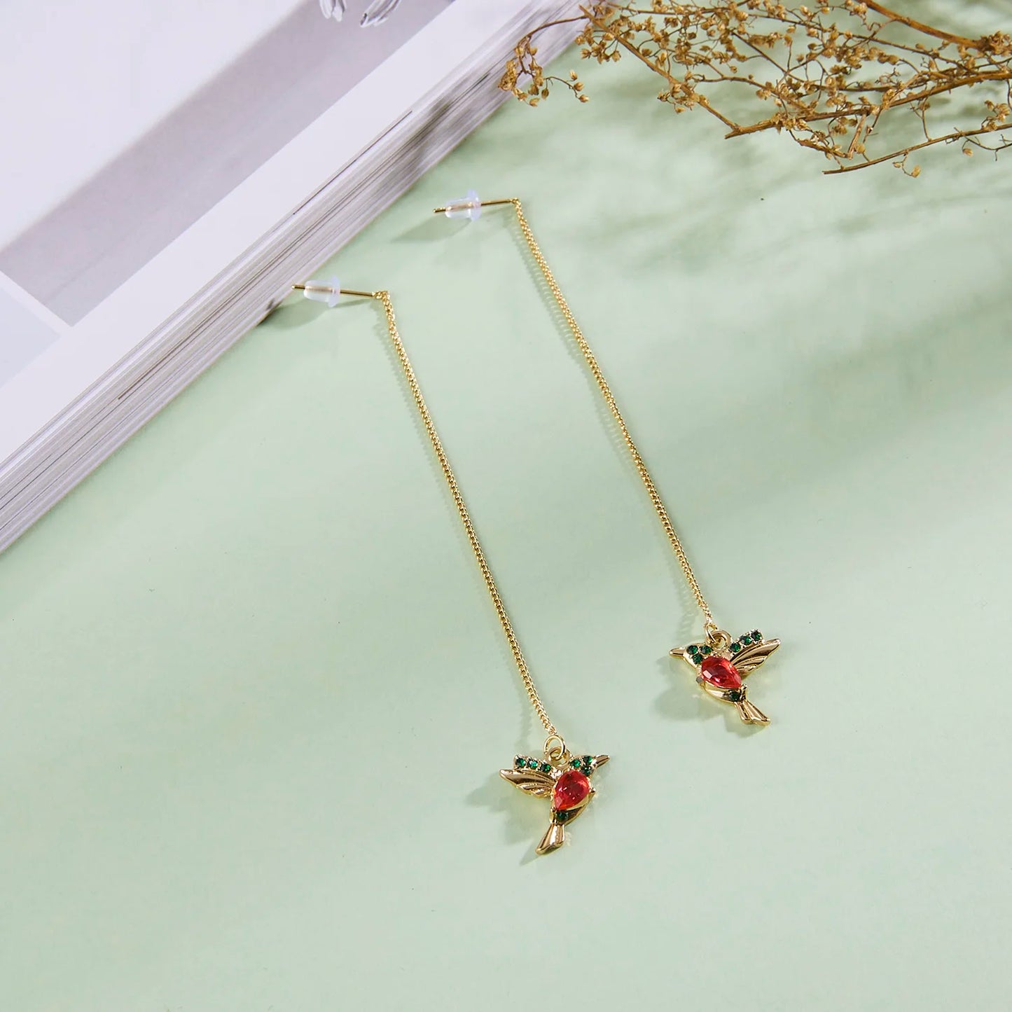Unique Little Bird Drop Long Hanging Hummingbird  Earring Jewelry