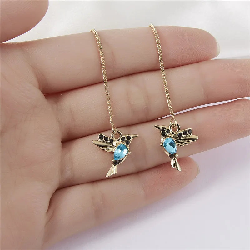 Unique Little Bird Drop Long Hanging Hummingbird  Earring Jewelry
