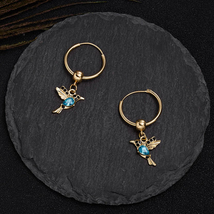 Unique Little Bird Drop Long Hanging Hummingbird  Earring Jewelry