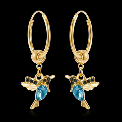 Unique Little Bird Drop Long Hanging Hummingbird  Earring Jewelry