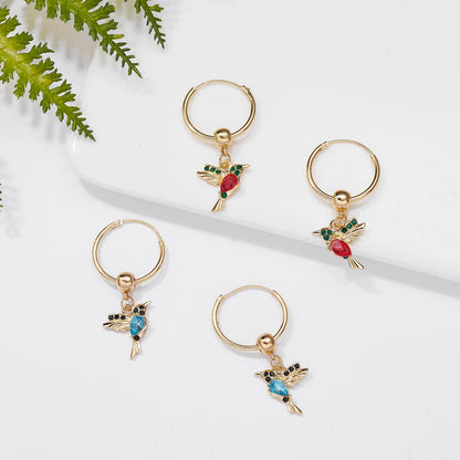 Unique Little Bird Drop Long Hanging Hummingbird  Earring Jewelry