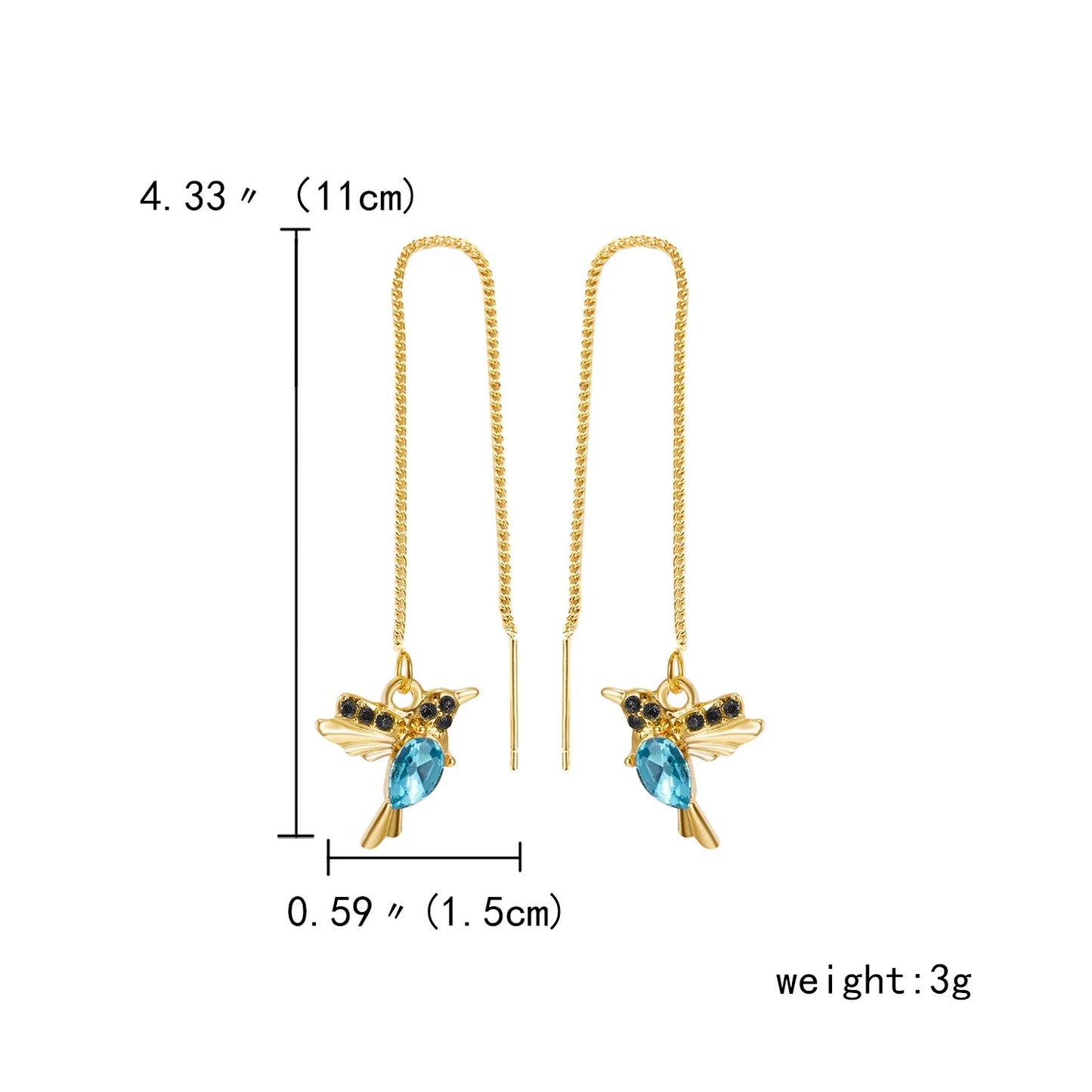 Unique Little Bird Drop Long Hanging Hummingbird  Earring Jewelry
