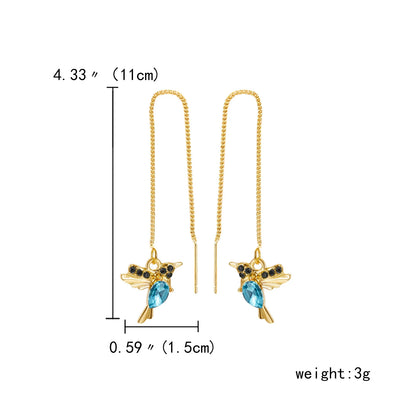 Unique Little Bird Drop Long Hanging Hummingbird  Earring Jewelry