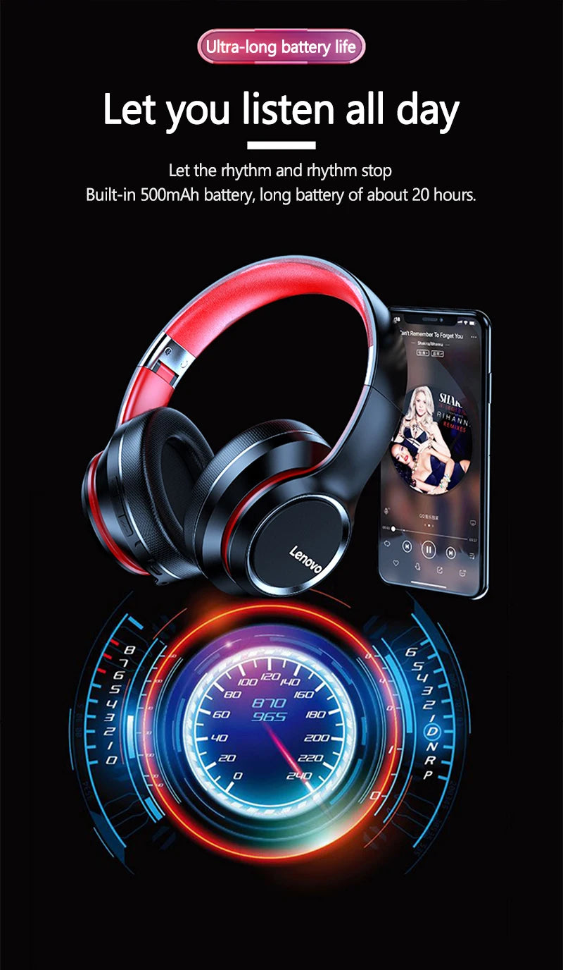 Lenovo HD200 Bluetooth Earphones Over-ear Foldable Computer Wireless Headphones