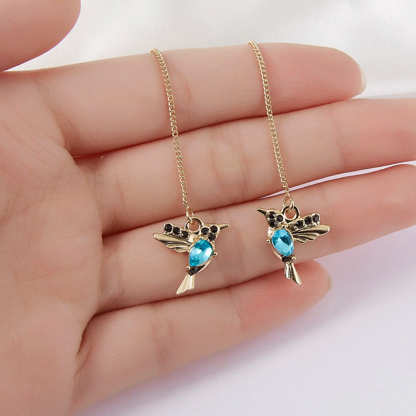 Unique Little Bird Drop Long Hanging Hummingbird  Earring Jewelry
