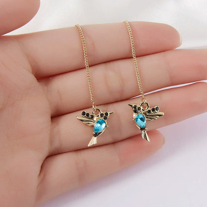 Unique Little Bird Drop Long Hanging Hummingbird  Earring Jewelry