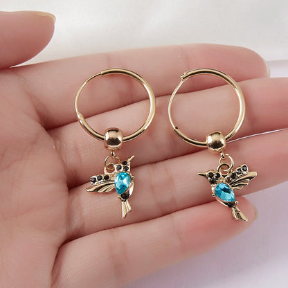 Unique Little Bird Drop Long Hanging Hummingbird  Earring Jewelry