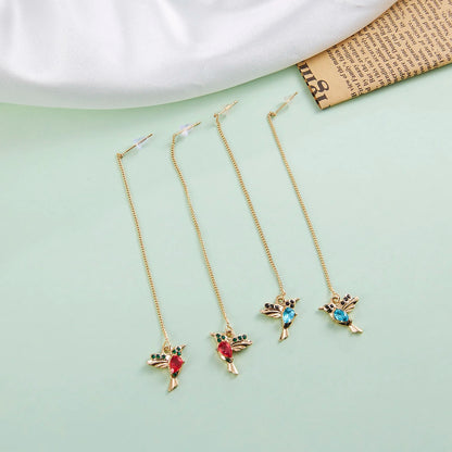 Unique Little Bird Drop Long Hanging Hummingbird  Earring Jewelry