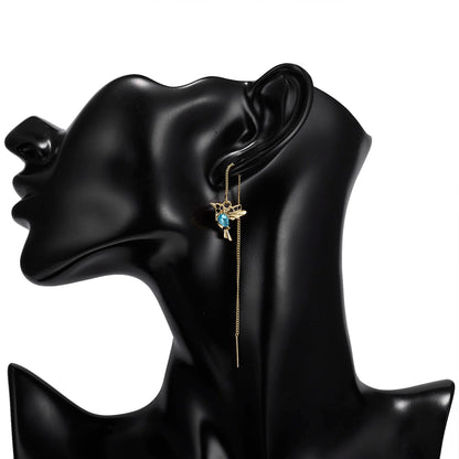 Unique Little Bird Drop Long Hanging Hummingbird  Earring Jewelry