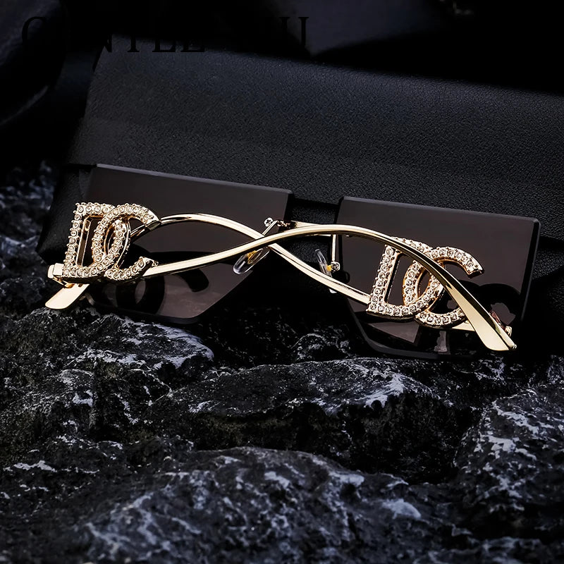Punk Rimless Square Sunglasses Women 2024 Luxury Brand Design Fashion Metal Frame Goggles For Ladies Retro Eyewear Shades UV400