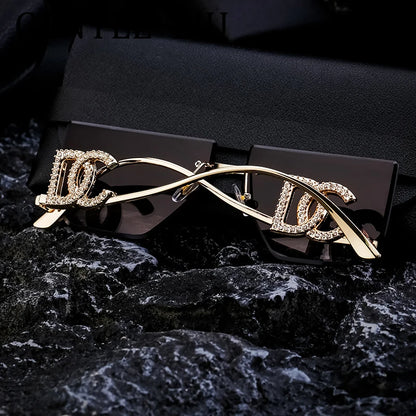 Punk Rimless Square Sunglasses Women 2024 Luxury Brand Design Fashion Metal Frame Goggles For Ladies Retro Eyewear Shades UV400