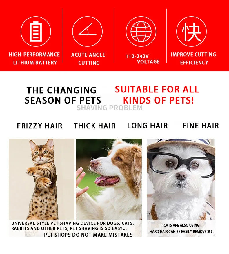 Portable Pet Hair Remover Chipper Grooming Electric Waterproof