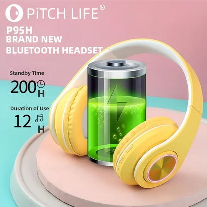 P95H,RGB,Moda Ears BT Wireless Headphone Com Mic E Flash Light, Capacete De Música Estéreo LED, Fone De Ouvido Dobrável, Present
