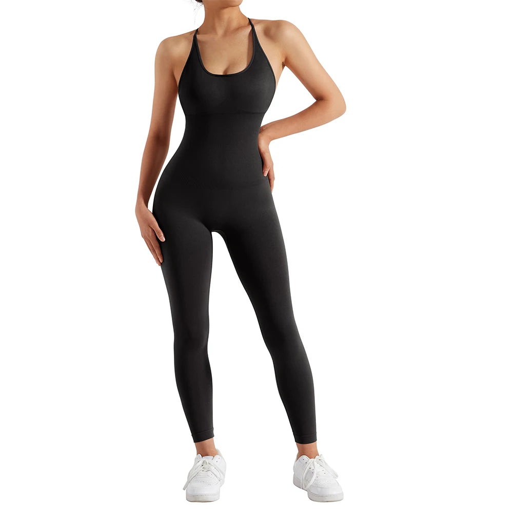 OMKAGI Women’s Full-Length Bodycon Jumpsuit – Sleeveless Athletic & Casual Wear