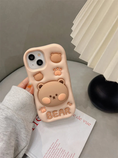 Lovely 3D Bear Silicone Phone Case For iPhone 11 12 13 14 15 16 Pro Max XS XR X 7 8 Plus