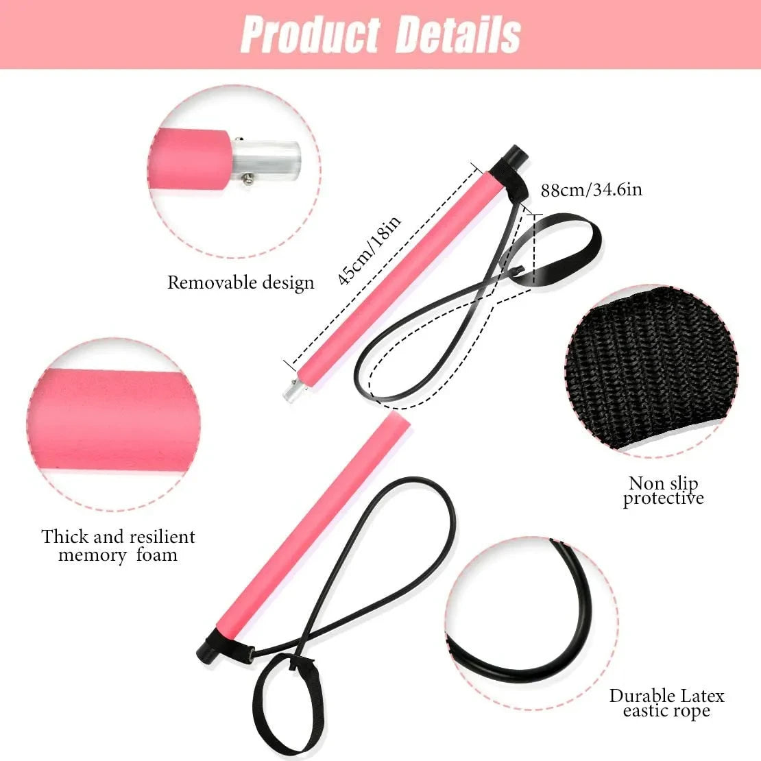 Portable Yoga Pilates Bar Stick with Resistance Band Home Gym Muscle Toning Bar Fitness Stretching Sports