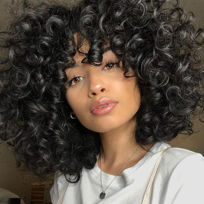 Short Curly Bob Wig Human Hair With Bangs Ready to Go