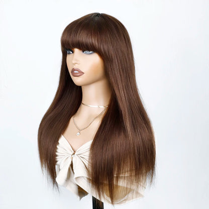 Sleek Human Hair Wigs With Bang Brazilian Straight Red Burgundy