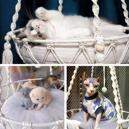 Hammock Cat Swing Hand Woven Cotton Rope Cats Hanging