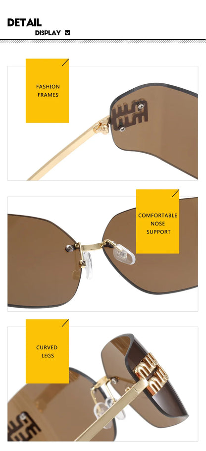 SOZO TU Funky Metal Luxury Rimless Sunglasses for Women